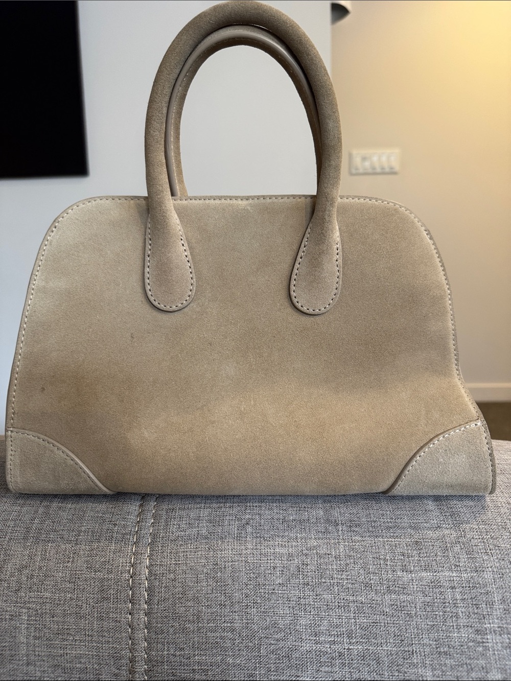 COS Suede Top-Handle Satchel in Taupe